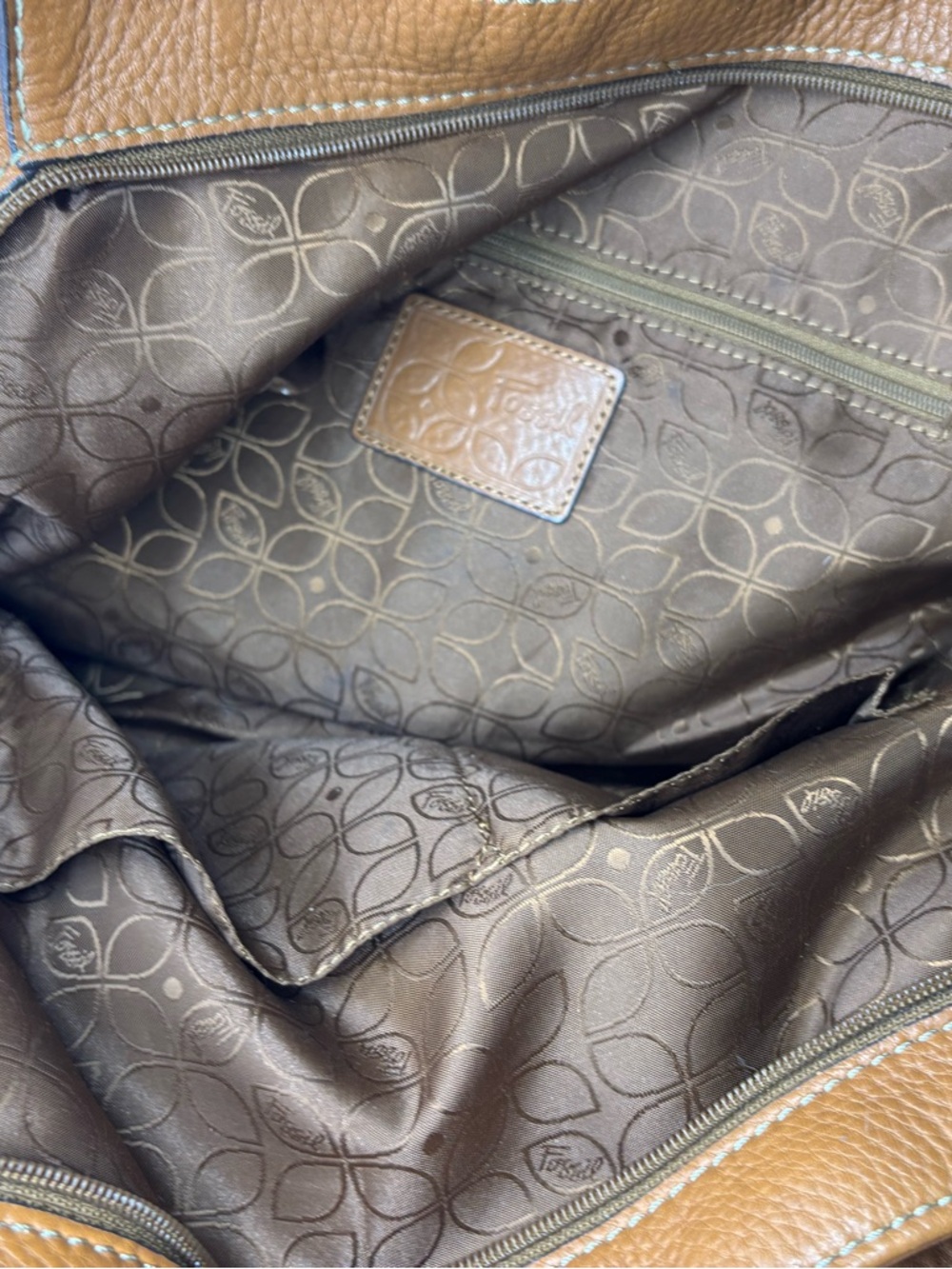 Fossil Multicolor Patchwork Leather Tote Bag - Brown Trim - Picture 5 of 9